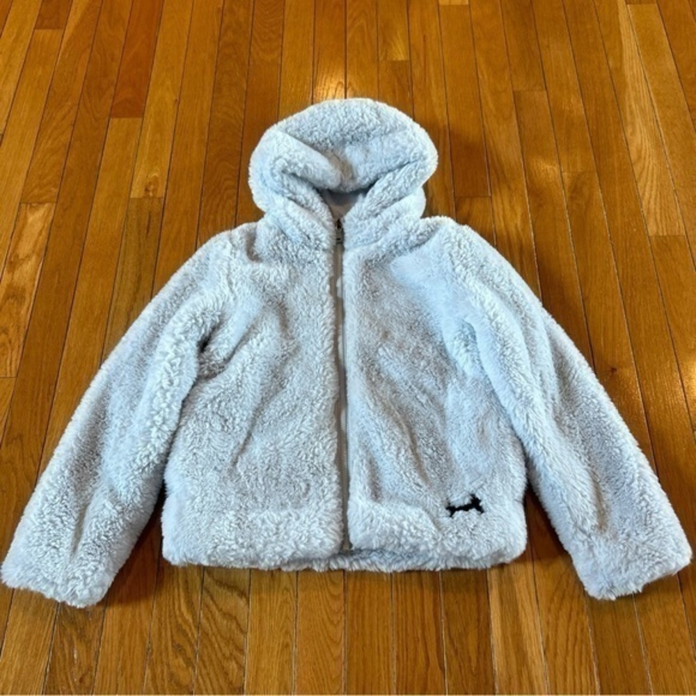 Under Armour Hooded Fuzzy Logo Light Gray Zip Up Jacket Girl Youth Sz Medium YMD
